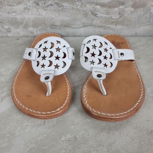 Freebird VALLARTA White Leather Celestial Moon & Stars Festival Thong Sandals 6 - Picture 5 of 13